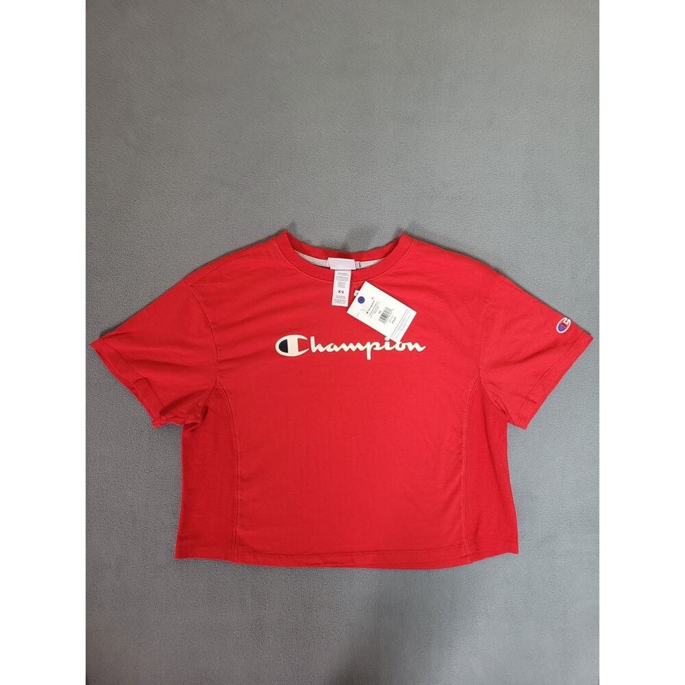 Champion Womens Iconic Cropped Short Sleeve Tee Tango Red T-Shirt Size XSMALL